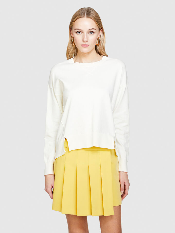 Sweater with slits - women's crew neck sweaters - Creamy White | Sisley image number 4
